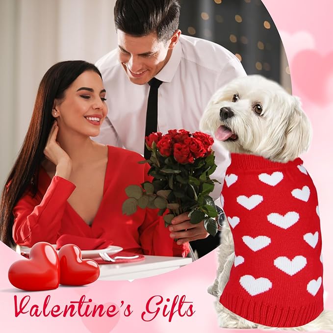 GOYOSWA Valentine Dog Sweater Dog Valentines Clothes Outfit Knitted Heart Sweater for Small Medium Large Dogs Pets (Red, X-Large)
