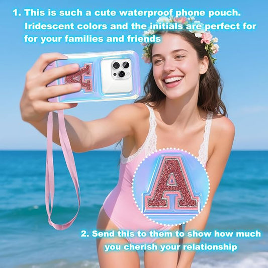 Waterproof Phone Pouch, IP68 Floating Case, Glitter Pink | for iPhone 16/15/Galaxy | Up to 7.0'' | with Adjustable Lanyard | Dry Bag Beach Essentials | 1 Pack