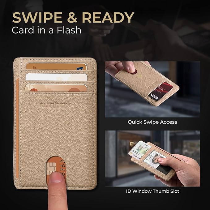 RUNBOX Slim ID Cases Minimalist Front Pocket RFID Blocking Leather Wallets for Men and Women Card Holder Wallets Gifts for men