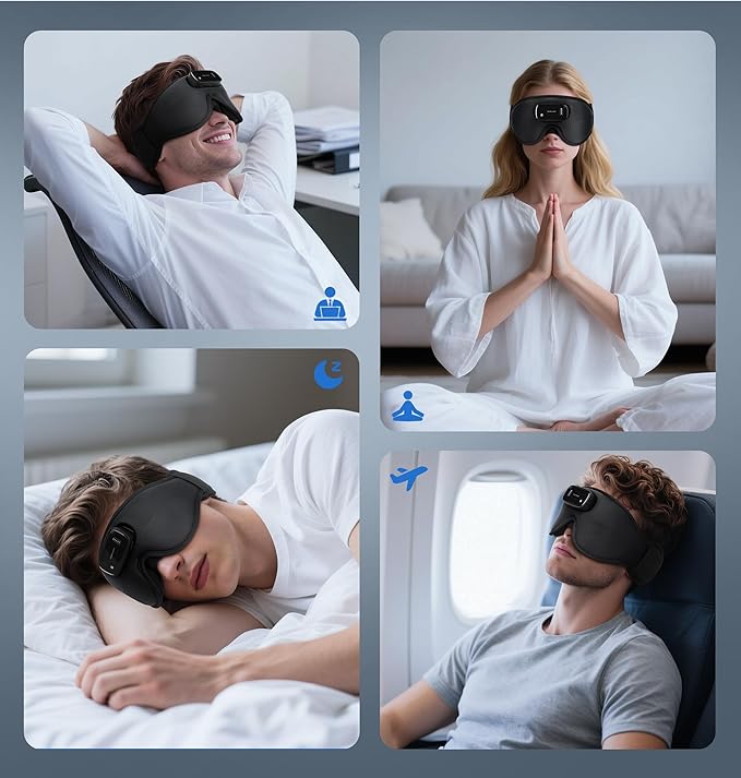 Pro Sleep Mask with Headphones Bluetooth 5.4-3D Zero-Pressure Design Adjustable Sleep Headphones for Side Sleepers 100% Light Blocking Sleep Headphones with White Noise Sounds Comfortable