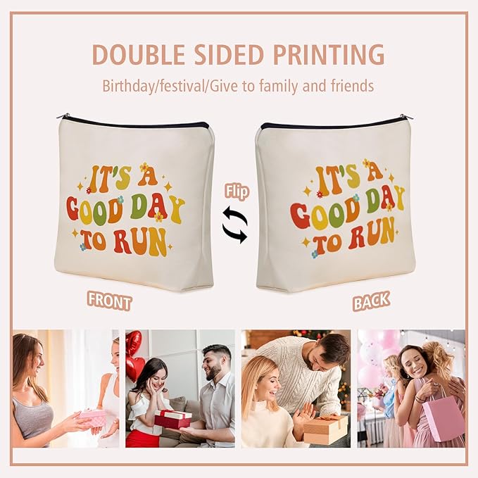 Running Christmas Gifts Makeup Bag: Cute Cosmetic & Toiletry Pouch It's a Good Day To Run For Girls & Womens Runner, Nieces, Girlfriends, Mom, Coworkers.Ideal Gift for Travel, Birthday