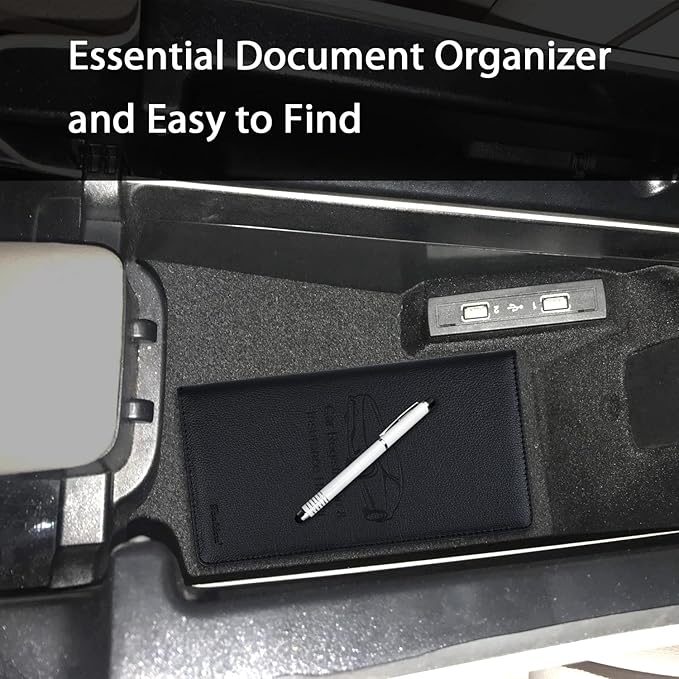 Car Insurance and Registration Holder, 9.5 x 5 Inch PU Leather Vehicle Glove Box Organizer Wallet Case for Insurance Card, Driver License, Paperwork - Black