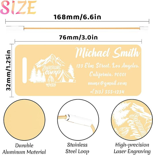 4 PCS Personalized Luggage Tags for Suitcase, Custom Engraved Aluminum Luggage Tags with Your Personalized Text Logo, Metal Name Tags with Steel Loop for Bag, Suitcase, Backpack (Gold, Small)