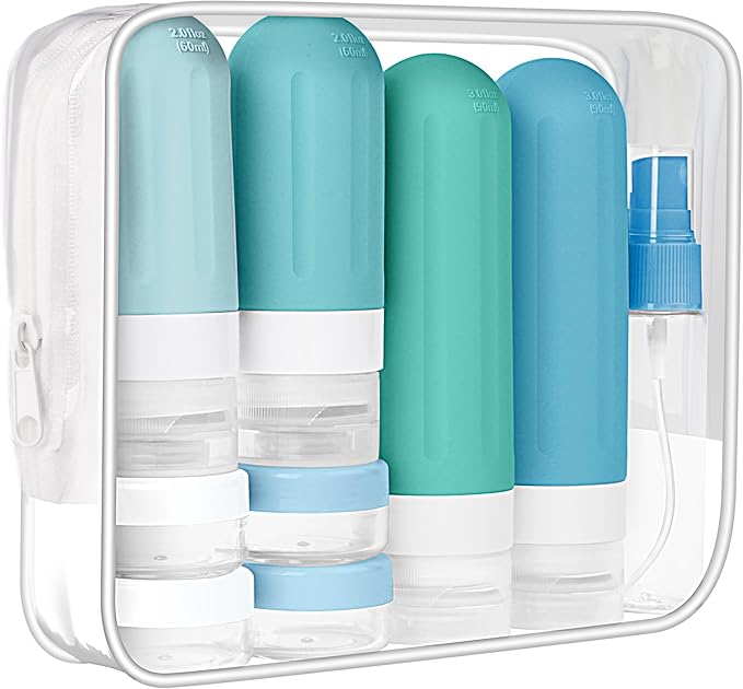 Landisun Travel Size Toiletries Essentials Bottles 18Pack Containers Travel-Essentials Leak Proof (Blue)