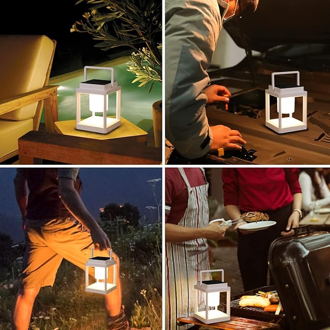 LETRY Outdoor Table Lamp, 3-Level Brightness LED Nightstand Lantern, Portable Rechargeable Solar Lamp IP44 Waterproof, Touch Control Outdoor Cordless Lantern for Patio/Walking/Reading/Camping
