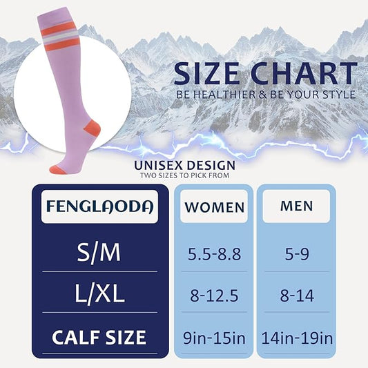 fenglaoda 8 Pairs Compression Socks for Men & Women 20-30 mmHg Knee High Nurse Pregnant Running Medical and Travel Athletic