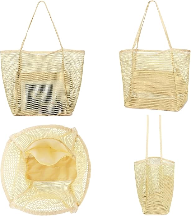 Mesh Beach Bag for Women, Casual Hobo Bags Large Beach Tote for Pool Travel Cruise Vacation Essentials