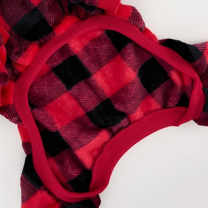 XPUDAC Dog Christmas Sweater Plaid Dog Pajamas for Small Medium Dogs Girl Boy Fleece Puppy Clothes Outfit for Winter, M