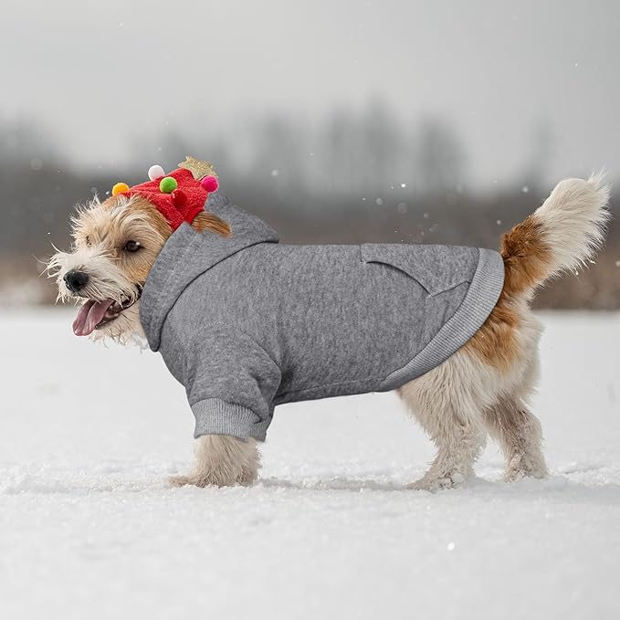 Dog Hoodie Dog Sweaters for Small Dogs Pet Sweater Solid Soft Brushed Fleece Pet Clothes Hoodie Sweatshirt with Pocket(Grey-XS)