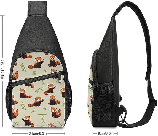 SWEET TANG Elegant Chest Cross Body Bag Red Panda Art Sling Shoulder Backpack for Women, Adjustable and Comfortable Gym Sack, Anti Theft Cycling Traveling Hiking Daypack