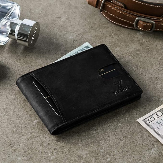 YBONNE Functional Compact RFID Blocking Bifold Wallet for Men, Made of Finest Genuine Leather