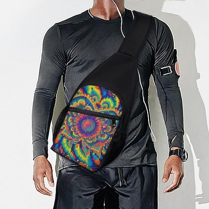 SWEET TANG Casual Sling Backpack Chest Shoulder Crossbody Backpacks, Unbalance Gym Funny Sack, Tie Dye Watercolor Classic Kaleidoscope, Satchel Travel Bag Outdoor Hiking Daypack for Men Women