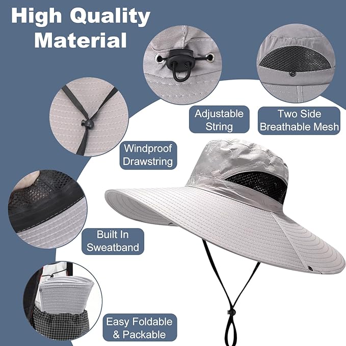 Super Wide Brim Fishing Hat for Men and Women,UPF50+ Waterproof Bucket Hat for Fishing, Hiking, Camping