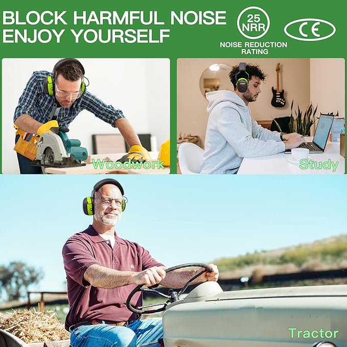 ZOHAN EM037 Bluetooth Hearing Protection,NRR 25dB Noise Reduction Ear Protection with 1500mAh Rechargeable Battery,Headphones with 40H playtime for Mowing, Snowblowing, Construction,Workshops