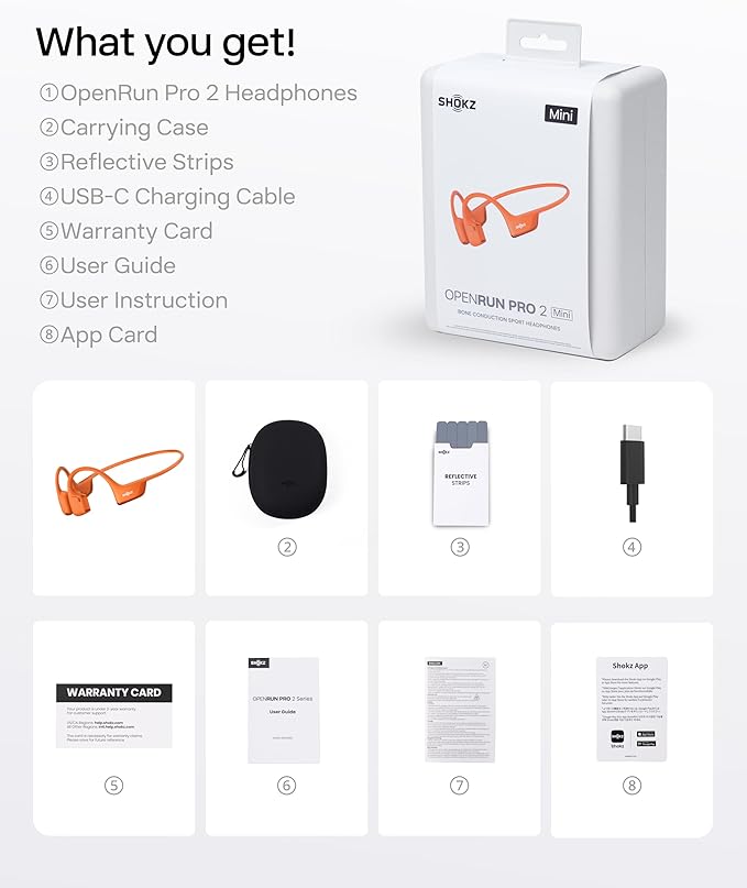 SHOKZ New OpenRun Pro 2 Mini-Open-Ear, Bone Conduction Sport Headphones -with Reflective Strip -Sweat Resistant, Workout Headphones -Secure, Wireless, Comfortable Fit-Deep Bass and Smart Mic App