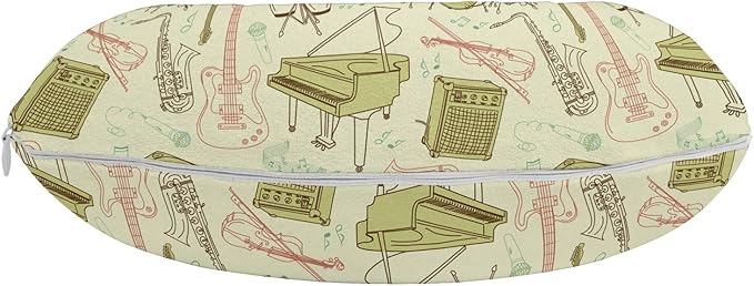 Ambesonne Jazz Music Travel Pillow Neck Rest, Doodle Different Instruments Entertainment Band Equipment Drawing, Memory Foam Traveling Accessory for Airplane and Car, 12", Beige Blush