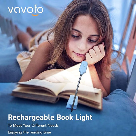 VAVOFO Rechargeable Book Light for Reading in Bed Kids, 7 LED Reading Light with 9-Level Warm Cool White Daylight, Eye Care Lamp with Power Indicator for Bookworms (Light Blue)
