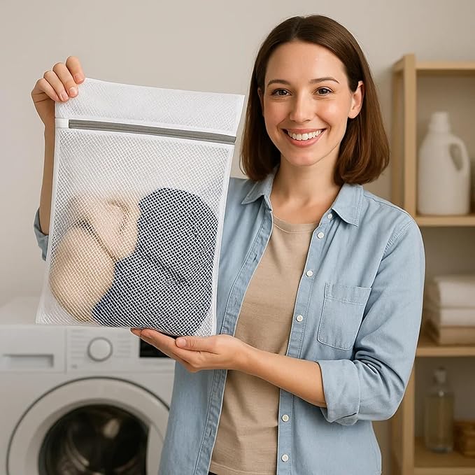 Kimmama Laundry Mesh Wash Bags, Lingerie Bags for Washing Delicates, White Net, Grey Zipper, 2XL & 2L