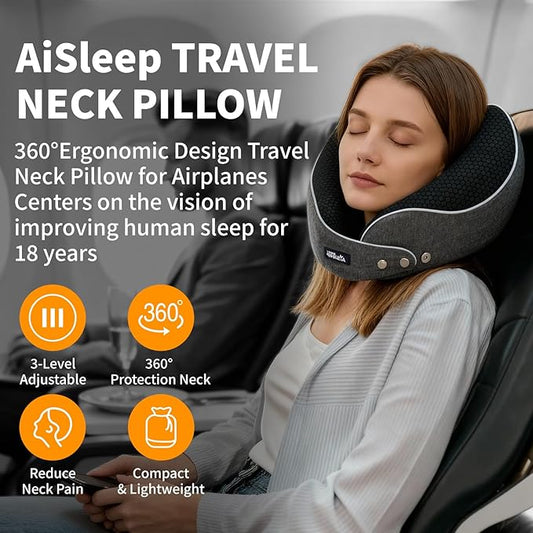 Travel Pillow, Memory Foam Neck Pillow Airplane, Travel Pillows for Airplanes, 360ΒΊ Ergonomic Design Travel Neck Pillow for Travel, Car Rides, and Home, Ideal for Adults and Kids