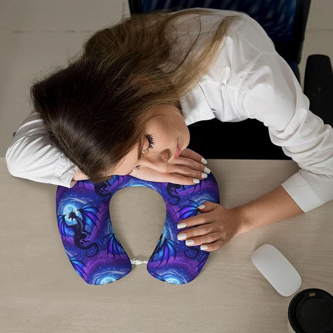 Travel Pillow for Boys and Girls, Comfortable Neck Chin Head Support Cushion Purple Fly Dragon, Comfortable for Airplanes Car Sleeping Rest