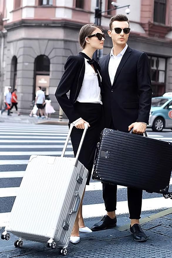 HotWay 22 Inch Checked in Luggage with Aluminum Frame,PC Hard Shell Suitcase with Spinner Wheels and TSA Lock, Large Suitcase for Travel, White