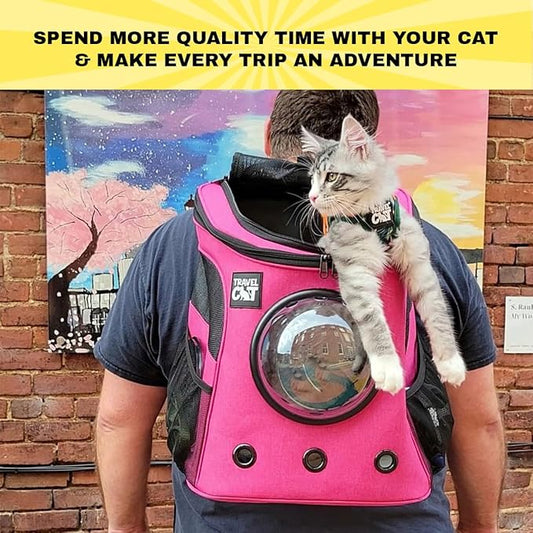 Fat Cat Backpack Carrier - Airline Approved Cat Carrier with Space Capsule Bubble for for Small Cats, Kitten - Premium Deep Rose Pink Cat Carrier Backpack for Outdoor, Travel, Hiking, Pet Supplies
