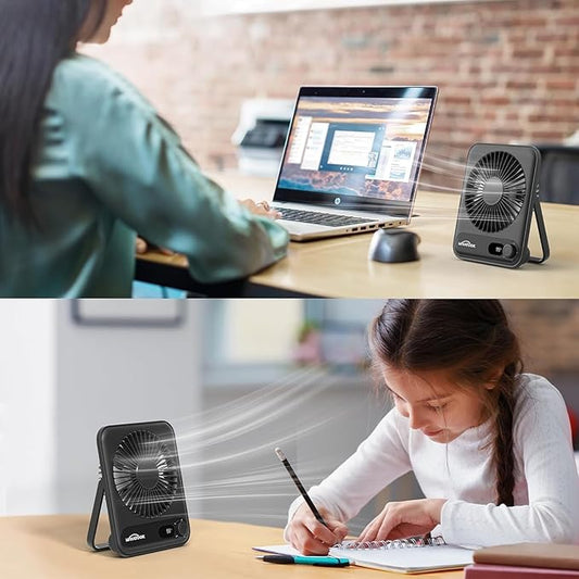 WHATOOK Small Desk Fan Personal Fans: 5000mah 25 Hours Battery Office Quiet Mini Desktop Fan Portable Rechargeable Travel Essentials (Black, 2000 mAh)
