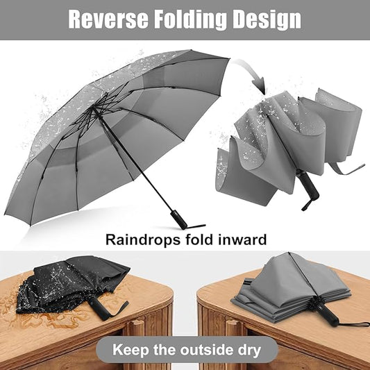 G4Free 42/46/54/62 Inch Large Golf Umbrella Compact Reverse Travel Umbrella 10 Ribs Windproof for Rain Double Canopy Automatic Open Close