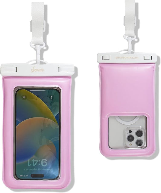 Sonix Waterproof Phone Pouch - Floating Phone Case Dry Bag w/Crossbody Lanyard - Beach Cruise Travel Essentials - Compatible w/All Devices, Touchscreen Friendly | Jelly Pink