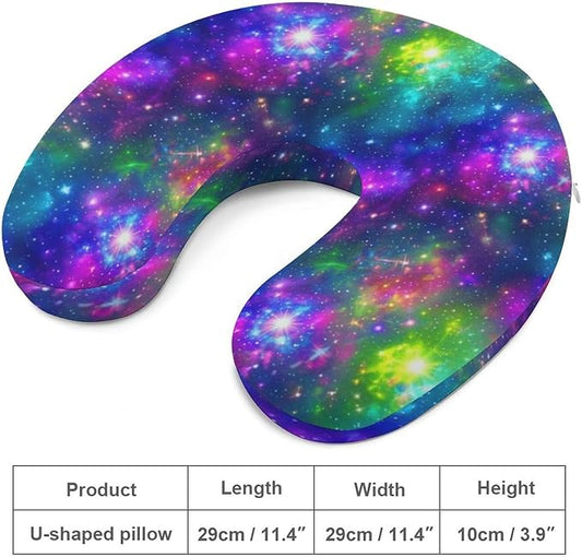 Cute Decorative Travel Neck Pillow Memory Foam Chin Cushion Colorful Galaxy Nebula, Washable Cover for Women Airplane Car Home Sleeping Rest