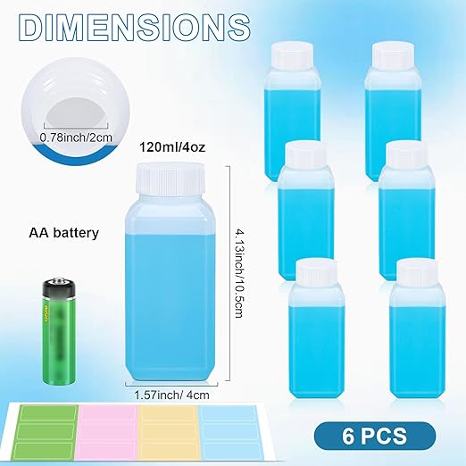 4oz Leak Proof Plastic Bottles with Caps, Laboratory Reagent Bottle, Reusable Small Pill Storage Containers for Travel, Classrooms, Home (6 pack translucent)