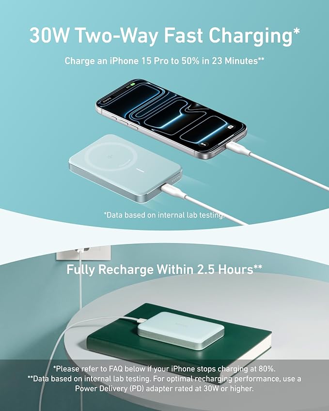 Anker MagGo Power Bank, Ultra-Slim 10,000mAh Magnetic Battery Pack, Qi2 Certified 15W Ultra-Fast MagSafe Compatible Portable Charger, Ergonomic Design, for iPhone17/16/15/14 Series Only(Not for Pixel)