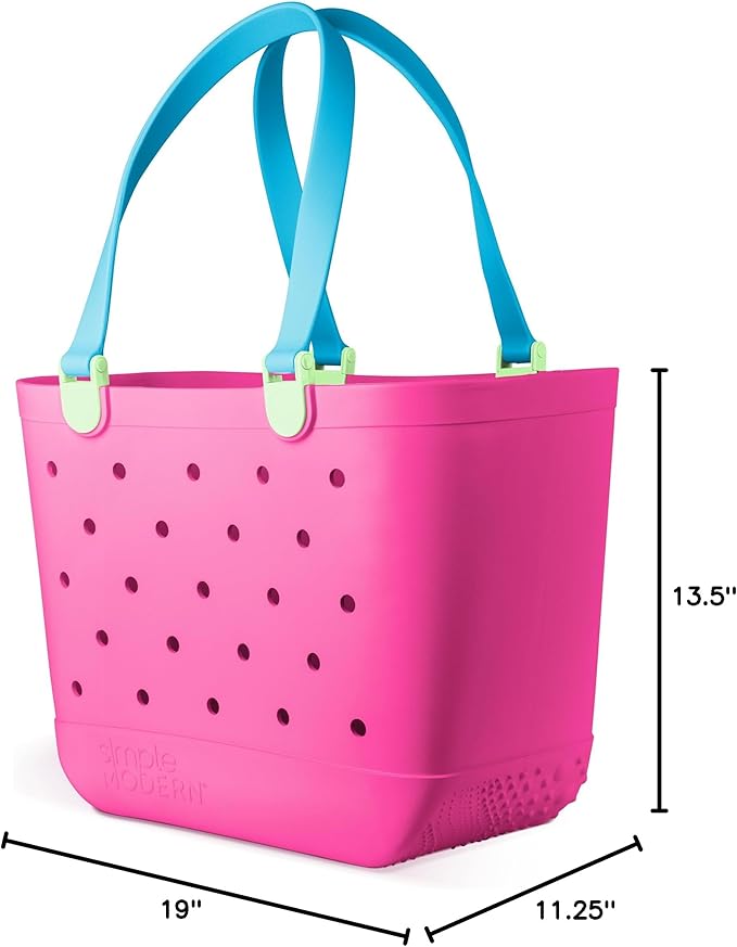 Simple Modern Extra-Large Beach Bag | Waterproof Getaway Rubber Tote with Zipper Pocket for Travel, Pool, Boat, Groceries, Sports | 80s Mix