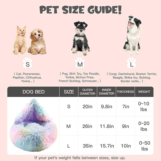 Himax Medium Dog Bed Washable, Round Dogs Beds with Blanket Attached, Calming Dog Bed, Multi-Colored (20"/26"/35")…