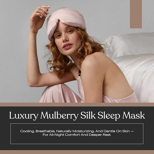Lunya Washable Silk Sleeping Mask â Thermoregulating Mulberry Silk, Light Blocking and Comfortable Fit â Sleep Mask for Women and Men with Box â Delicate Pink â Large
