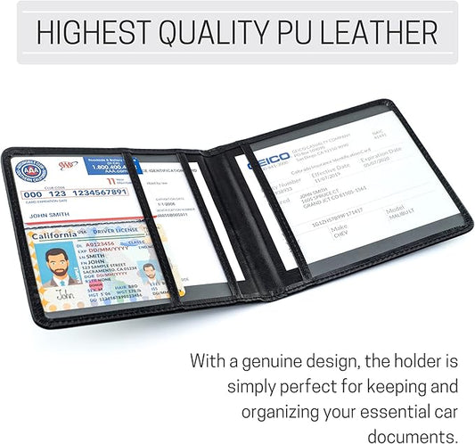 CANOPUS Car Registration and Insurance Holder, PU Leather Card Holder, Vehicle Glove Box Organizer for Auto, SUV, Truck and Motorcycle, Black