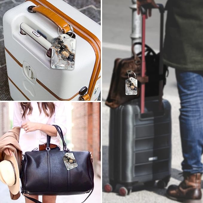 Fintie Luggage Tags, Privacy Cover ID Label with Stainless Steel Loop and Address Card for Travel Bag Suitcase - Cloudy Marble (2 Piece)