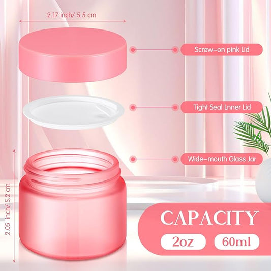 Domensi 48 Pcs 2 oz Glass Jars with Lids Travel Size Round Leakproof Empty Cosmetic Jars with Inner Liners Lid for Storing Makeup Lotions Face Cream Ointments Candle DIY Making (Pink)
