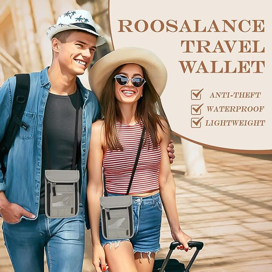 Passport Holder for Travel, Neck Pouch Travel Wallet With RFID Blocking, Waterproof Lightweight Passport Wallet for Women and Men (Gray)
