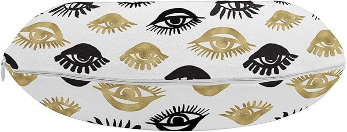 Ambesonne Trippy Travel Pillow Neck Rest, Woman Eyes with Eyelash Unusual Style Fashion Modern Design Print Graphic, Memory Foam Traveling Accessory for Airplane and Car, 12", Yellow Black
