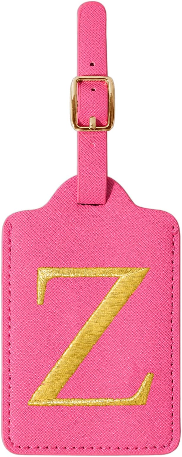 Personalized Initial Rose Red Leather Cute Luggage Tags with Privacy Cover Name Card, Embroidered Custom Monogram Travel Backpack Tag Gifts for Women Kids(Z)