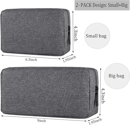 Electronics Organizer Travel Case, Travel Cable Organizer Pouch Electronic Accessories Carry Case Portable Waterproof Storage Bag for Hard Drive, Cord, Charger, Mouse (Small+Big, Dark Gray)