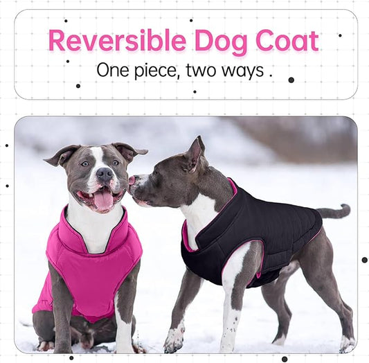 Lelepet Reversible Dog Coat Waterproof Dog Jacket Windproof Puffer Vest for Winter Warm Lightweight Coats for Small Dogs Adjustbale Hook & Loop Pet Apparel with Leash Hole, Chihuahua, Rose Red, XS