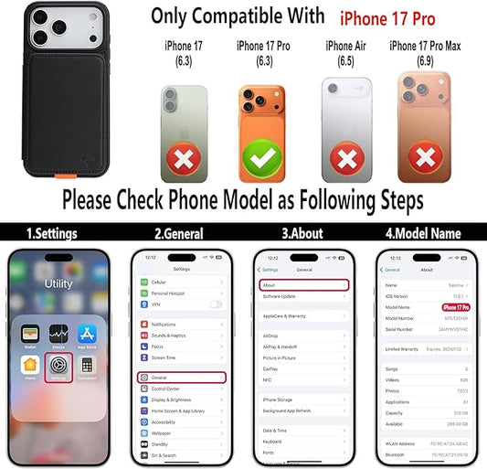 GUERNICA for iPhone 17 Pro (6.3") Case Wallet with Card Holder, RFID Blocking Leather Protection, Shockproof Women Men Phone Case for Apple 17 Pro, Black