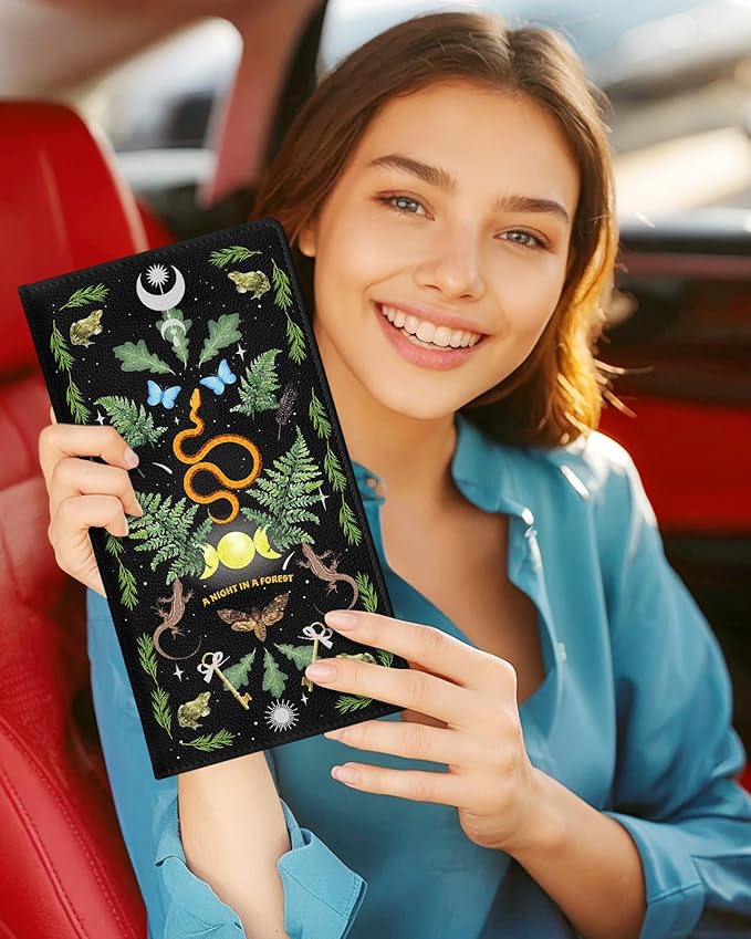 Slohif Car Registration and Insurance Card Holder with Magnetic Shut - Vehicle Glove Box Organizer Women Leather Automobile License Holders Coasters Auto Accessories Case for Document,Forest