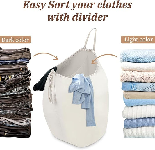 MCleanPin 87L Washable Laundry Bag with Handles, Travel Laundry Bag with Build in Divider, Beige with Divider