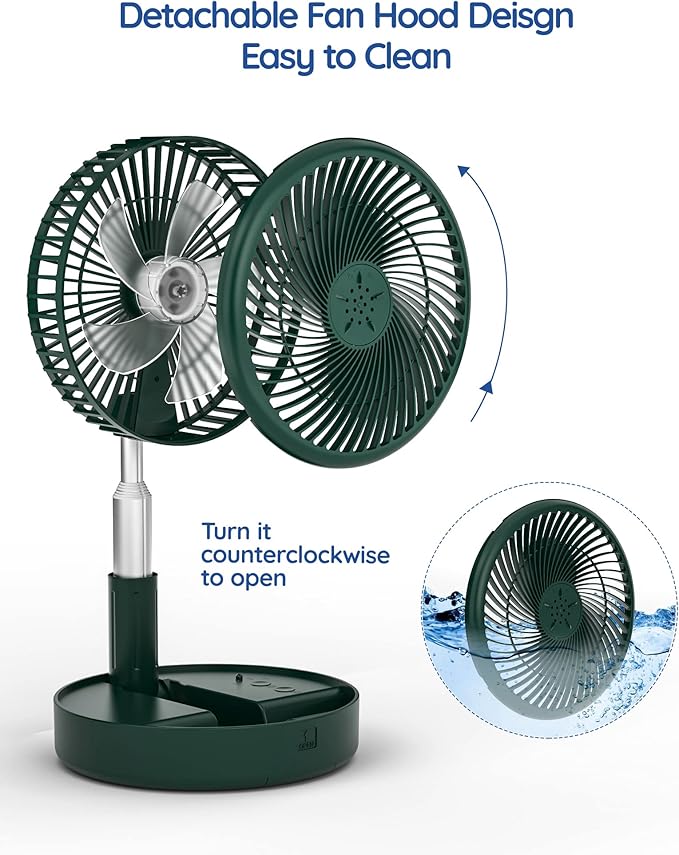 Primevolve Battery Operated Fan,Portable Rechargeable USB Floor Table Desk Fan with Adjustable Height, 4 Speed Settings Pedestal Fan for Bedroom Camping Travel,Green 7.7"