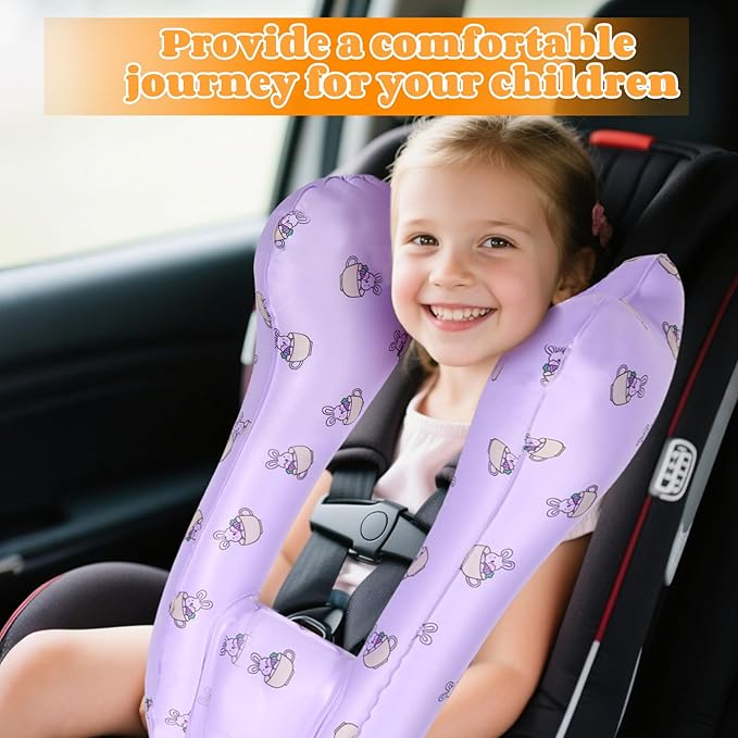 Inflatable Travel Neck Pillow for Kids, Quick Inflate, Portable Cartoon Kids Travel Pillow for Boys & Girls, Comfortable Neck Pillow for Sleeping in Planes, Cars, Trains – Fits Ages 6+ & Under 165 lbs
