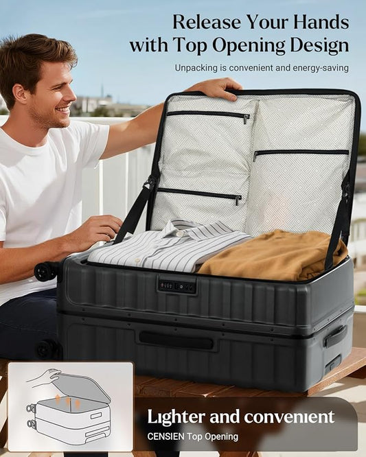 Luggage Sets 2 Pieces, 20/28 Inch PC Hardshell Suitcase with Spinner Wheels, 20 Inch Expandable Clamshell Carry On Luggage and 28 Inch Aluminum Frame Top Opening Checked Luggage (Black)