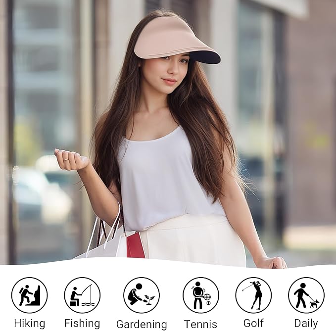 Sukeen Wide Brim Sun Visor Hat for Women Men,UPF50+ Seamless Sun Hats Foldable Ponytail Beach Hats for Daily Outdoor Sport